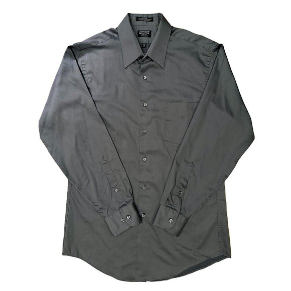 Arrow Men’s Gray Long Sleeve Sateen Button Down Dress Shirt 15-1/2 32/33 - Picture 1 of 8